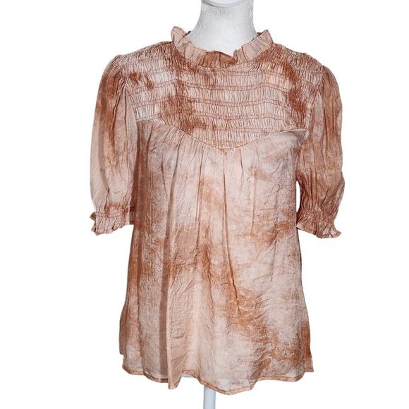 By the River Peach Dyed Smocked Blouse NWT Size Small Boho Blouse - Picture 1 of 11